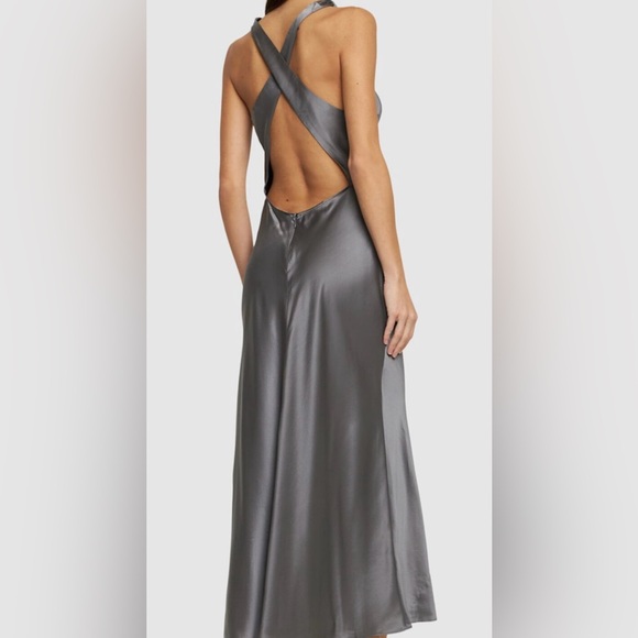 NWT reformation silk cassette dress in gunmetal - Picture 2 of 8